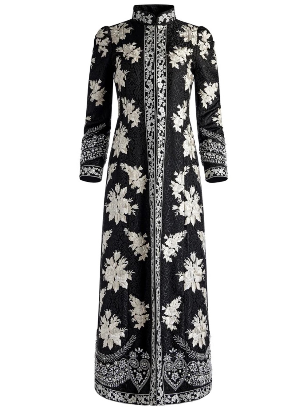 ALOCE + OLIVIA THOMAS EMBROIDERED COAT SIZE L Black Embroidered Floral Long Coat - Picture 6 of 7